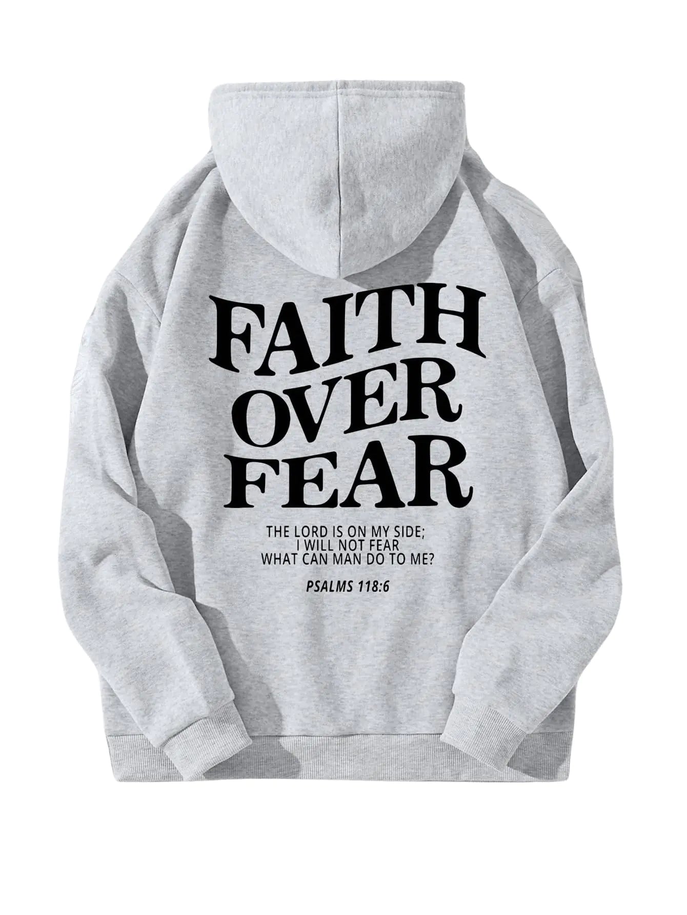 SHENHE Womens Graphic Hoodie Slogan Faith Over Fear Christian Hoodie Pullover Sweatshirt Light Grey Large