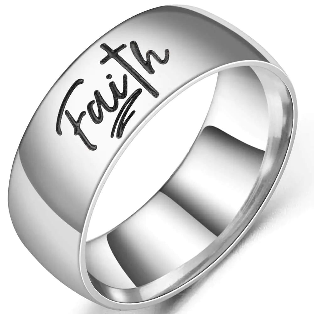 Jude Jewelers 8MM Stainless Steel Christian Faith Cross Religious Wedding Band Ring (Silver Faith 5)