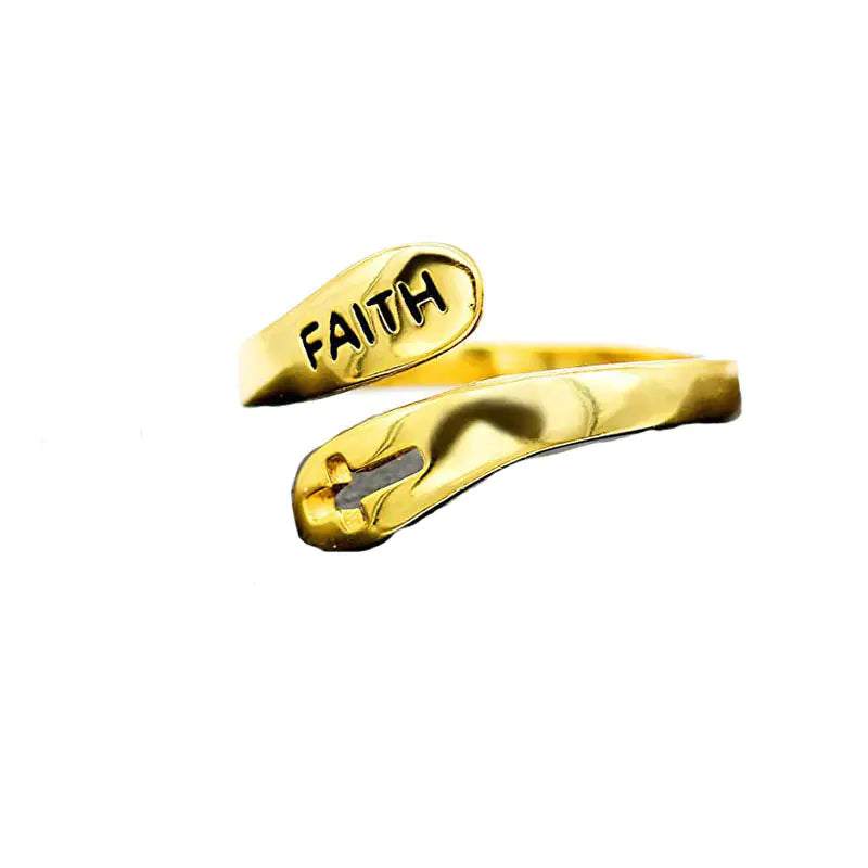 2021 Vintage Hollow Cross FAITH Double Layer Ring