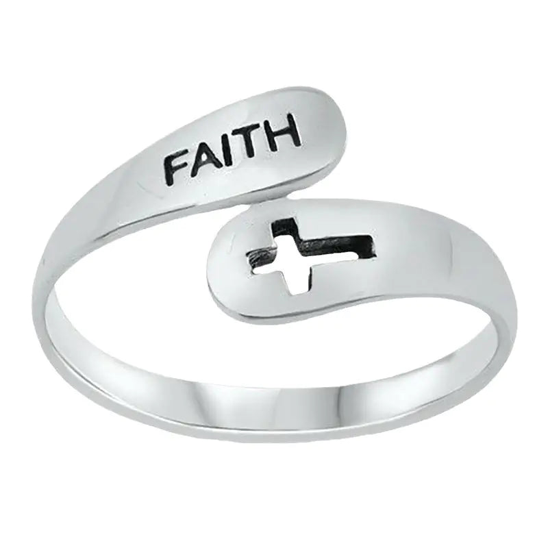 2021 Vintage Hollow Cross FAITH Double Layer Ring