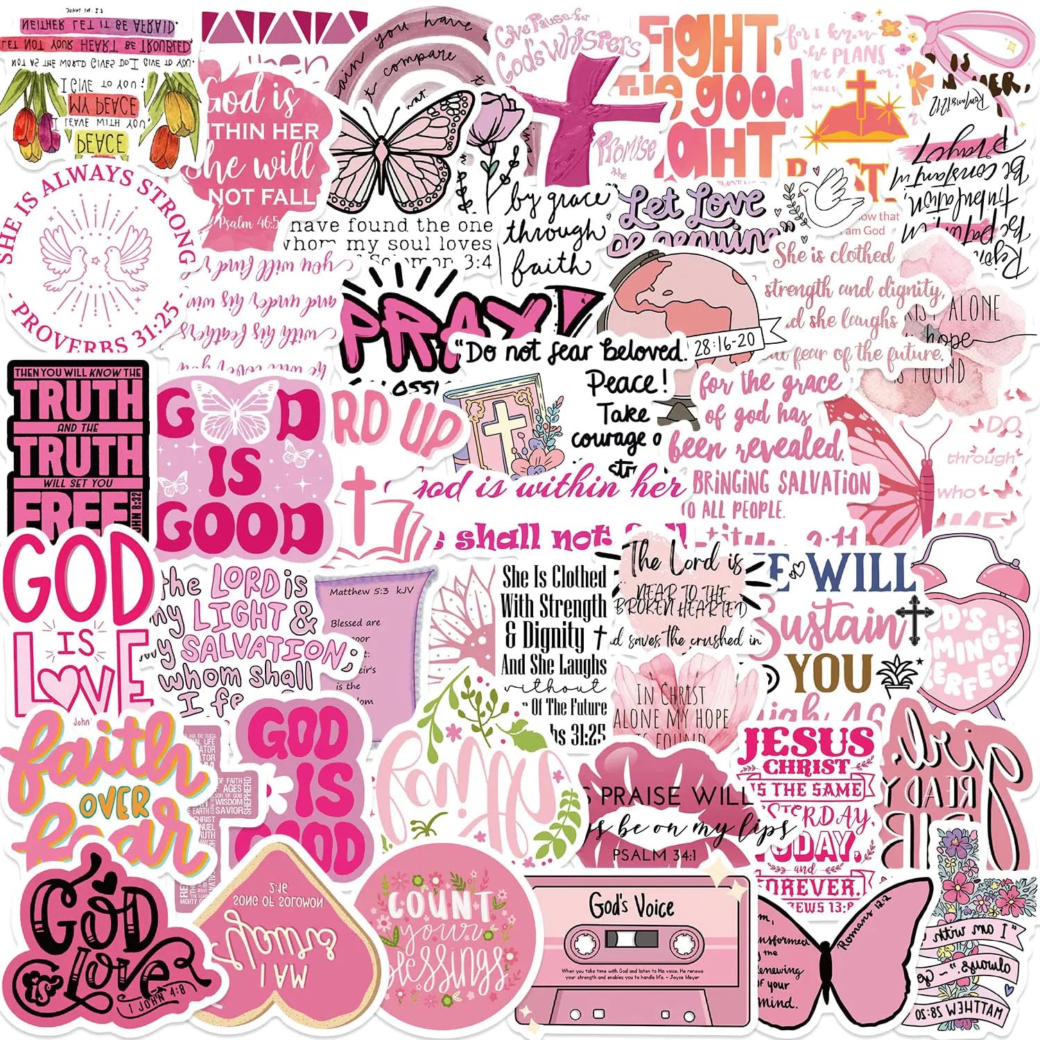 50 PCS Bible Verse Stickers Inspirational Pink Christian Stickers Faith Stickers Bible Scripture Stickers Religious Stickers for Adults Jesus Stickers Faith Based Gifts