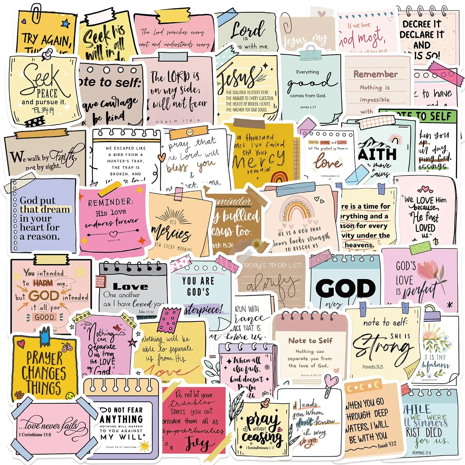50 PCS Bible Verse Sticker Colorful Christian Stickers Sticky Note Style Bible Stickers Inspirational Faith Stickers Religious Stickers for Adults