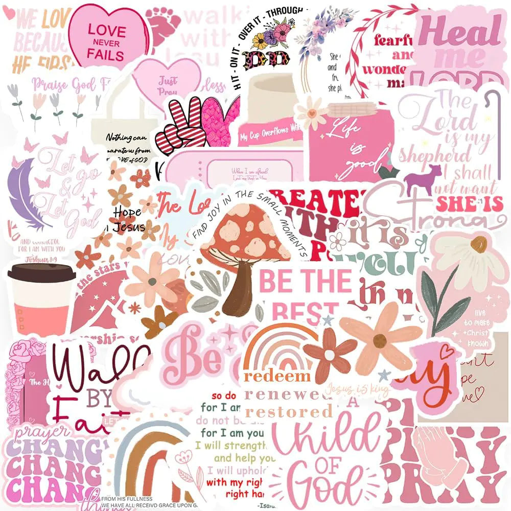 100PCS Bible Verse StickersCute Pink Christian Inspirational Aesthetic DecalsVinyl Waterproof Religious Faith Stickersfor Water Bottles Laptop Journaling Phone Guitar Scrapbooking