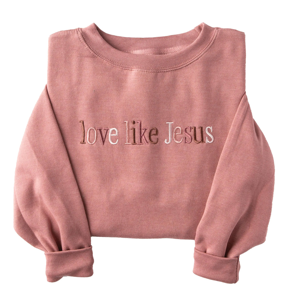 Love in Faith | Love Like Jesus | Christian Embroidered Crewneck Sweatshirt | Faith-Based Apparel | Heather Mauve | Unisex | 3X