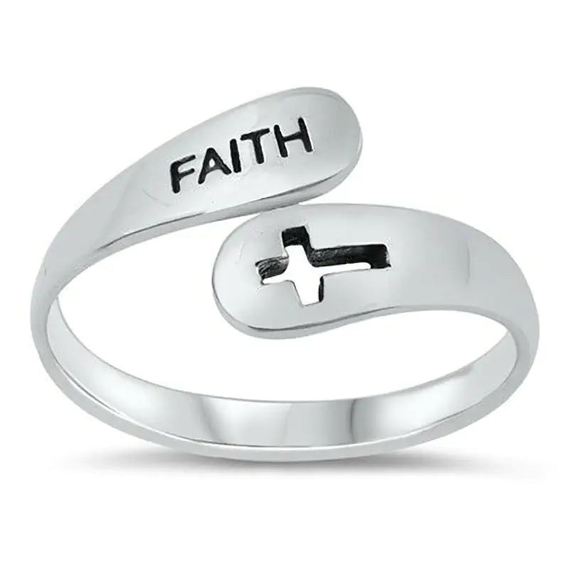 2021 Vintage Hollow Cross FAITH Double Layer Ring